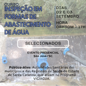SELECIONADOS do Curso de Inspeção em Formas de Abastecimento de Água –Módulo Inspeção – Setembro 2026 