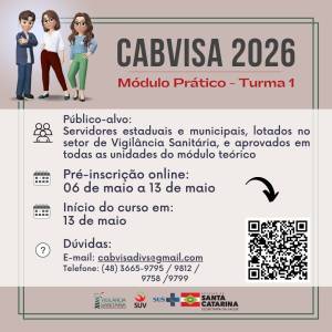 Inscrições para o Curso de Ações Básicas em Vigilância Sanitária - CABVISA 2026